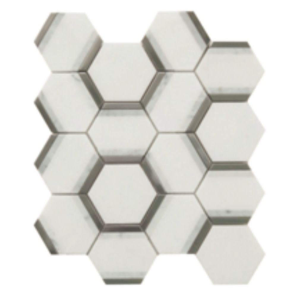 Belluno Designs AVE-1002 Avery 3" x 3" Thassos Hexagon Polished Mosaic Wall Tile